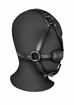 Head Harness with Solid Ball Gag - Black