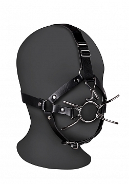 Head Harness with Spider Gag and Nose Hooks - Black