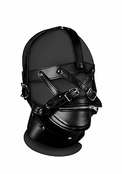 Head Harness with Zip-up Mouth and Lock - Black