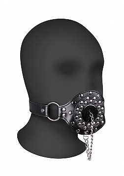 Open Mouth Gag with Plug Stopper - Black