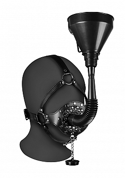 Open Mouth Gag Head Harness with Funnel - Black