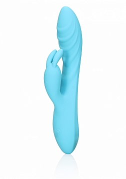 Ribbed Ultra Soft Silicone Rabbit Vibrator - Glacial Blue