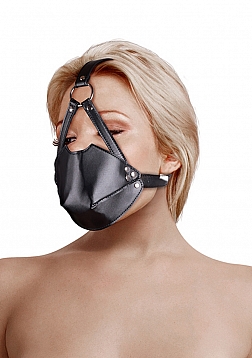 Head Harness with Mouth Cover and Solid Ball Gag - Black