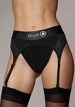 Vibrating Strap-on Thong with Adjustable Garters - XS/S