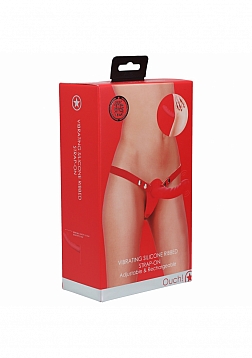 Ouch! - Vibrating Silicone Ribbed Strap-On Adjustable & Rechargeable - Red
