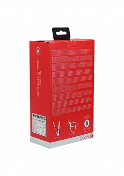 Ouch! - Vibrating Silicone Ribbed Strap-On Adjustable & Rechargeable - Red