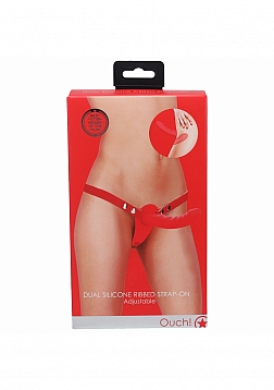 Ouch! - Dual Silicone Ribbed Strap-On Adjustable - Red