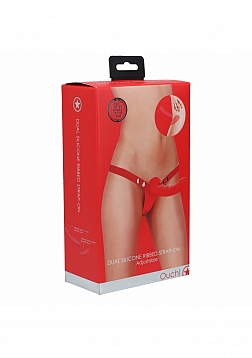 Ouch! - Dual Silicone Ribbed Strap-On Adjustable - Red