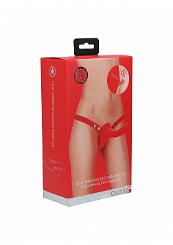 Ouch! - Dual Vibrating Silicone Strap-On Adjustable & Rechargable - Red