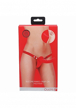 Ouch! - Silicone Ribbed Strap-On Adjustable - Red