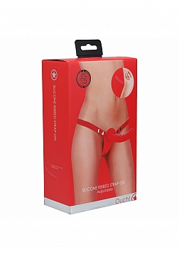 Ouch! - Silicone Ribbed Strap-On Adjustable - Red