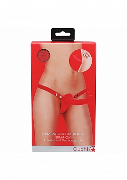 Ouch! - Vibrating Silicone Ridged Strap-On Adjustable & Rechargeable - Red