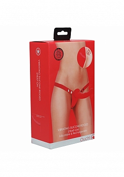 Ouch! - Vibrating Silicone Ridged Strap-On Adjustable & Rechargeable - Red
