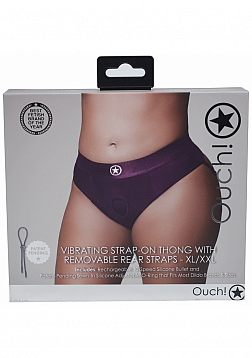 Ouch! - Vibrating Strap-on Thong with Removable Butt Straps - Purple - XL/XXL