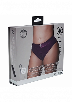 Ouch! - Vibrating Strap-on Thong with Removable Butt Straps - Purple - XL/XXL