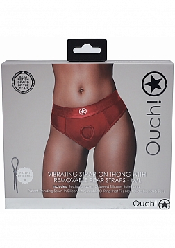 Ouch! - Vibrating Strap-on Thong with Removable Butt Straps -Red - M/L