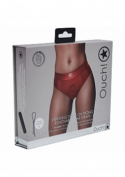 Ouch! - Vibrating Strap-on Thong with Removable Butt Straps -Red - M/L