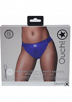 Ouch! - Vibrating Strap-on Panty Harness with Open Back - Royal Blue - M/L