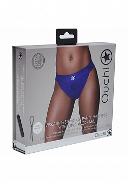 Ouch! - Vibrating Strap-on Panty Harness with Open Back - Royal Blue - M/L