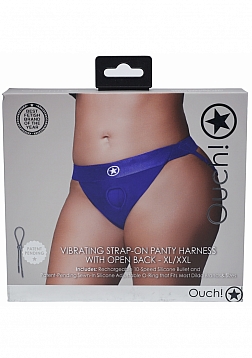 Ouch! - Vibrating Strap-on Panty Harness with Open Back - Royal Blue - M/L