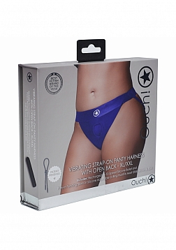 Ouch! - Vibrating Strap-on Panty Harness with Open Back - Royal Blue - M/L