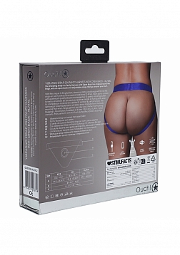 Ouch! - Vibrating Strap-on Panty Harness with Open Back - Royal Blue - M/L