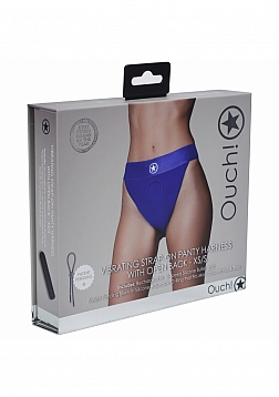 Ouch! - Vibrating Strap-on Panty Harness with Open Back - Royal Blue - M/L