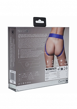 Ouch! - Vibrating Strap-on Panty Harness with Open Back - Royal Blue - M/L
