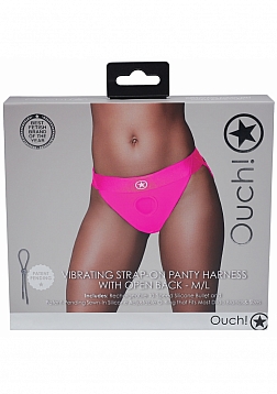 Ouch! - Vibrating Strap-on Panty Harness with Open Back - Pink - M/L