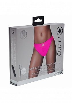 Ouch! - Vibrating Strap-on Panty Harness with Open Back - Pink - M/L