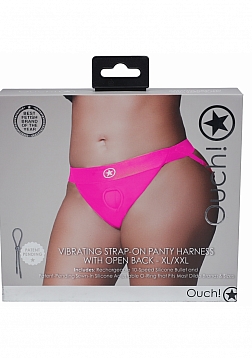 Ouch! - Vibrating Strap-on Panty Harness with Open Back -Pink - XL/XXL