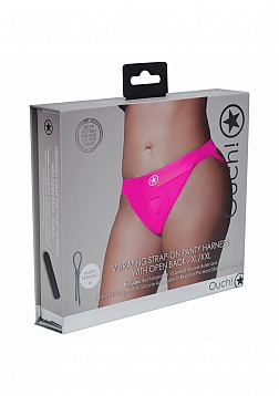 Ouch! - Vibrating Strap-on Panty Harness with Open Back -Pink - XL/XXL