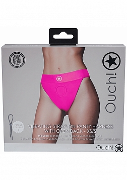 Ouch! - Vibrating Strap-on Panty Harness with Open Back - Pink - XS/S