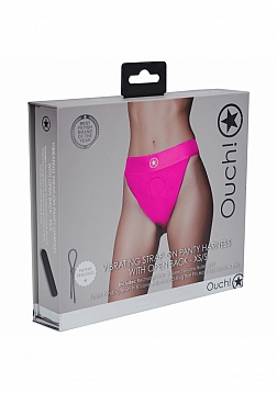 Ouch! - Vibrating Strap-on Panty Harness with Open Back - Pink - XS/S
