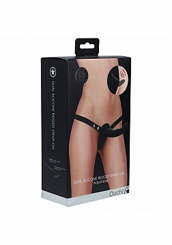 Ouch! - Dual Silicone Ridged Strap-On Adjustable-Black