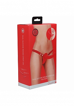 Ouch! - Dual Silicone Ribbed Strap-On Adjustable-Red