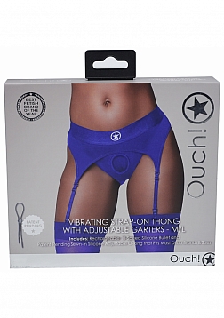 Ouch! - Vibrating Strap-on Thong with Adjustable Garters - Royal Blue- M/L