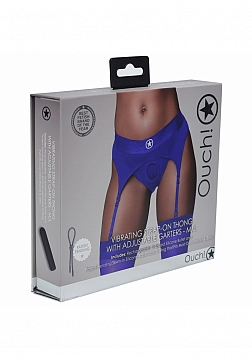 Ouch! - Vibrating Strap-on Thong with Adjustable Garters - Royal Blue- M/L