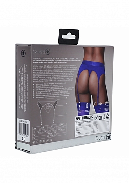 Ouch! - Vibrating Strap-on Thong with Adjustable Garters - Royal Blue- M/L