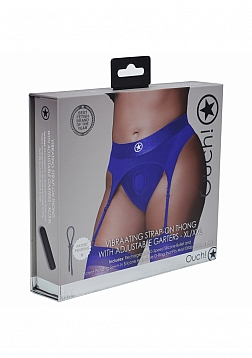 Ouch! - Vibrating Strap-on Thong with Adjustable Garters - Royal Blue - XL/XXL