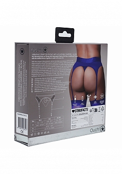 Ouch! - Vibrating Strap-on Thong with Adjustable Garters - Royal Blue - XL/XXL