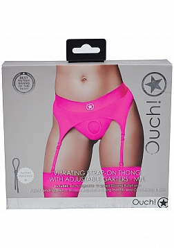 Ouch! - Vibrating Strap-on Thong with Adjustable Garters - Pink - M/L