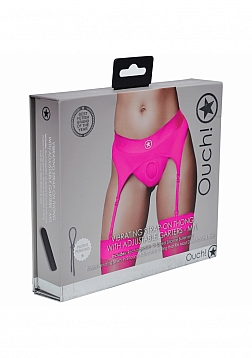 Ouch! - Vibrating Strap-on Thong with Adjustable Garters - Pink - M/L