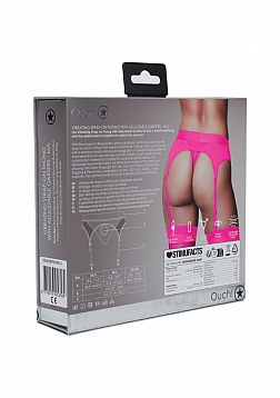 Ouch! - Vibrating Strap-on Thong with Adjustable Garters - Pink - M/L