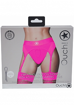 Ouch! - Vibrating Strap-on Thong with Adjustable Garters - Pink - XS/S