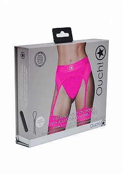 Ouch! - Vibrating Strap-on Thong with Adjustable Garters - Pink - XS/S