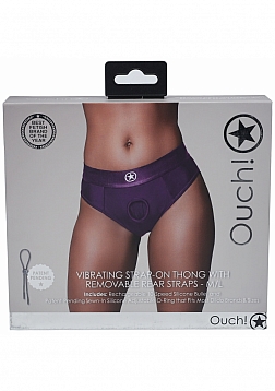Ouch! - Vibrating Strap-on Thong with Removable Butt Straps - Black - M/L