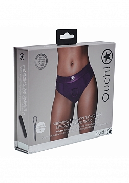 Ouch! - Vibrating Strap-on Thong with Removable Butt Straps - Black - M/L