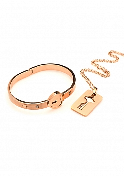 Cuffed Locking Bracelet and Key Necklace - Rose Gold