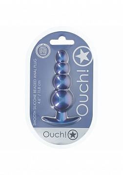 Ouch! - Beaded Anal Plug - Silicone - Metallic Blue